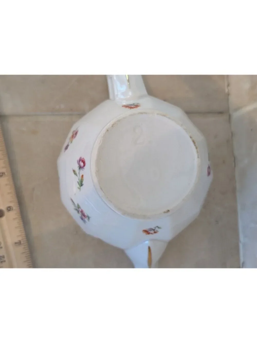 Vintage Faceted Porcelain Teapot MCM Floral Pattern Gold Gilt Trim Elegant
